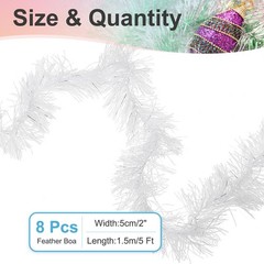5Ft Feather Boa, 8 Pcs Artificial Fluffy Feather Boas, White