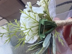 White Artificial Rose Bouquet w/ Matching Wrist Corsage and Boutonnière