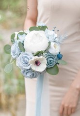 Ling’s Moment Dusty Blue Bridesmaid Bouquet Set of 4, Blue Wedding Bouquets f…