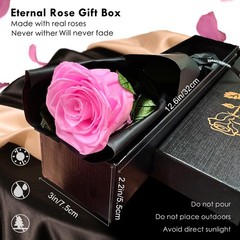 Valentine’s Day Eternal Rose with Stem Real Single Pink Preserved Flower New