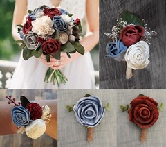 Burgundy Dusty Blue Bridal Bouquet Sola Wood Hydrangea Bridesmaid Wedding Flower