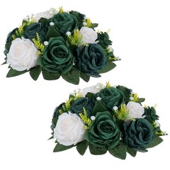 Green Flower Ball Centerpieces: 2 Pcs Forest Green & Hunter Green & Ivory