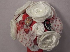 Custom OOAK Red White PinUp Rockabilly Wedding Bridal Bouquet Flowers Polka Dot