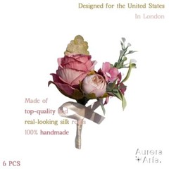 Dusty Rose Silk Real Touch Boutonniere for MenSet of 6Boutonniere for Men Wed…