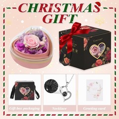 Casaido Preserved Real Rose with I Love You Necklace in Heart Shaped Pink