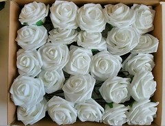 50 Pcs Artificial Flowers Foam Roses with Wire Stem White Roses