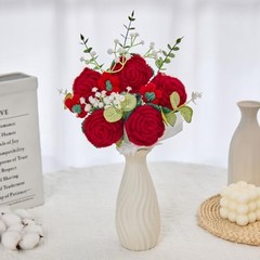 Crochet Flower Bouquet, Red Handmade Knitted Flowers,Crochet Flower Black&Red