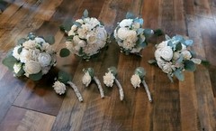 17PC Off White Sola Wood Bridal Bouquet & Artificial Eucalyptus Wedding Flowers