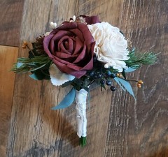 Burgundy Green Sola Wood Bridal Bouquet Winter Wedding Holiday Red Centerpiece