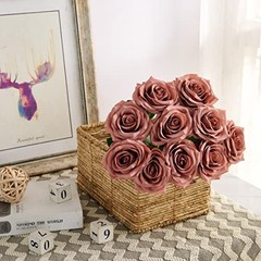 Artificial Rosepcs Open Flower Bouquet Faux Rose Stems for 10 Dusty Rose