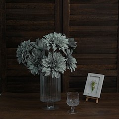 2 SILVER 20″ Artificial Dahlia SILK FLOWER BUSHES Wedding Party Home Decorations