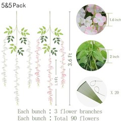 10 Pcs White & Pink Wisteria Hanging Flowers, 3.6Ft/Pcs Fake Wisteria