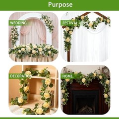 2 Pack 5.9 FT Artificial Flower Garland with Lights, Fake Floral Champagne