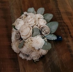 Off White Brown Natural Bridal Bouquet Artificial Sola Wood Wedding Flowers