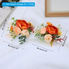 Rose Bridesmaid Wrist Corsage Set Artificial Flower Bride Orange/Beige/White