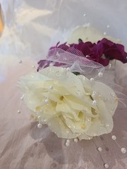 Quinceañera/Wedding Hair Clip Accessory Burgundy/Cream With Pearls And Netting