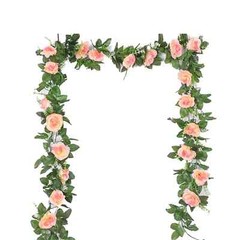 3 Silk – 5 ft Artificial Peach n White Rose Vine Flowers NEW