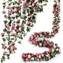Flower Garland 8 Pcs x 8.2 ft Artificial Rose 8 Vines 66FT Spring-pink-8pcs