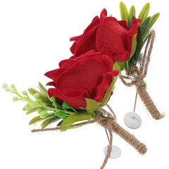 2Pcs Red Simulated Flower Boutonniere for Wedding Party Bride and Groom