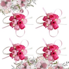 4 Pcs Silk Wedding Wrist Flowers Brooch Flower Ornament for Outdoor Wedding