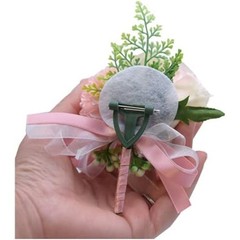 White Silk Flower Wrist Corsage & Boutonniere Set, 3 Artificial Rose and