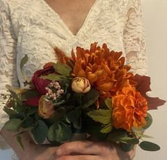 Beautiful Bridal Wedding Bouquet Budget Handmade Faux Flowers Orange Red Yellow