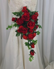 Sweet Roses of Red Cascading Ivy Faux Silk Wedding Bouquet