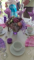 Artificial Silk Rose Wedding Bouquet, Purple/Pink/White Floral Theme, 8 in