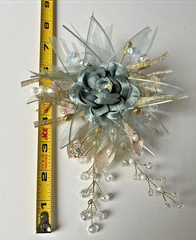 Bridal Wedding Bouquet Sea Foam Green Pearls Floral Embellished & Corsage