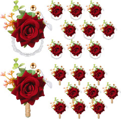 40 Pcs Rose Wrist Corsage and Boutonniere Set Wedding Corsage Wristlet Bride Bri