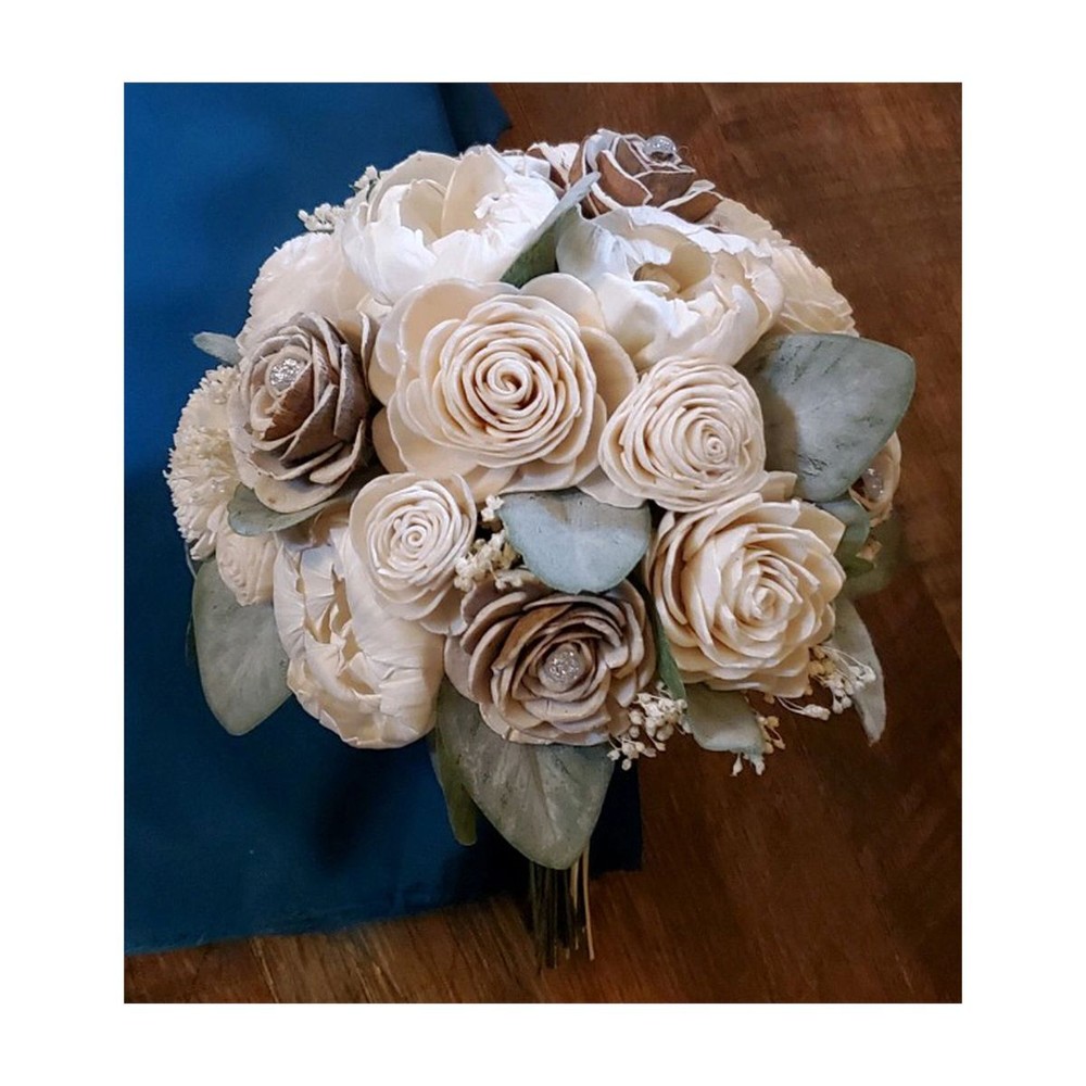 Off White Brown Natural Bridal Bouquet Artificial Sola Wood Wedding Flowers