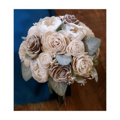 Off White Brown Natural Bridal Bouquet Artificial Sola Wood Wedding Flowers