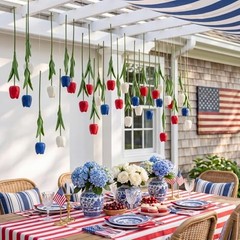 Pack 5 ft Artificial Tulips Hanging Independence Day 12 Red, White, Dark Blue