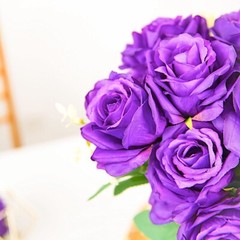 PURPLE 2 Bushes 18″ ARTIFICIAL Faux Silk Rose FLOWERS Bouquet Wedding Decoration