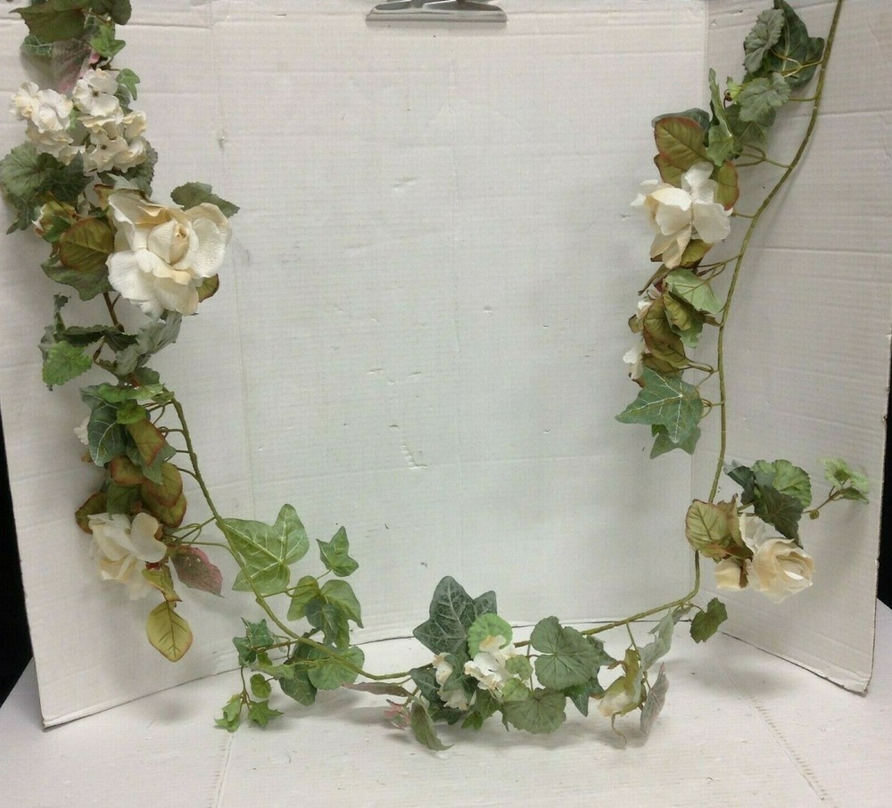 White Rose Garland ivy Leaves Spring Summer Decor Floral Wedding Mantel Door