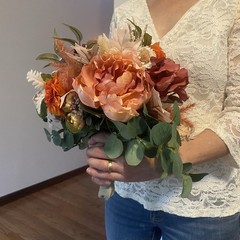 Bridal Wedding Bouquet Budget Friendly Beautiful Faux Flowers White Pink Orange