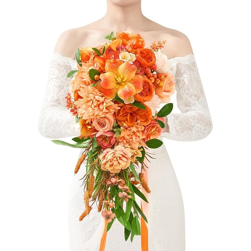 Silk Flower Bouquet Wedding Elegant Bridal & Bridesmaid Arrangement Faux Roses