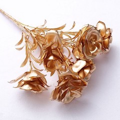 GOLD 2 Metallic 17″ Artificial Rose FLOWER Bouquets Party Events Decorations