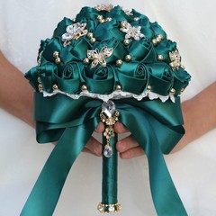 Ivory Green Rose Bud wedding bouquet bridal artificial Quinceanera bouquet