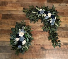 2PC Dusty Blue Navy White Arch Flowers Sola Wood Arbor Wedding Ceremony Decor