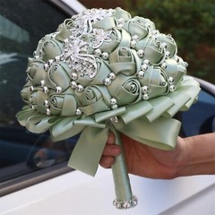 Handmade Wedding Bouquet with Silver Rhinestone Brooch Pearl Bridal Bouquet f…