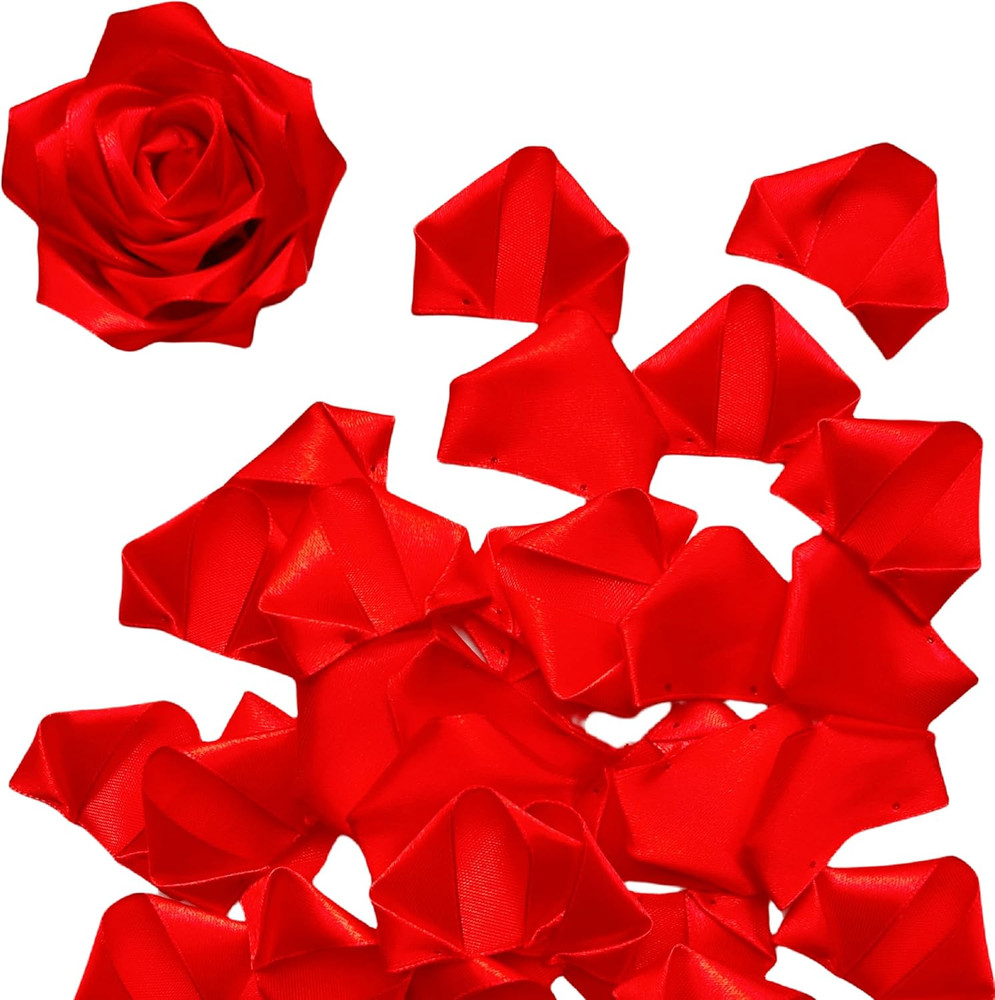 100 Pcs Premade Satin Ribbon Rose Petals Half-Finished Crafting DIY Eternal Flow