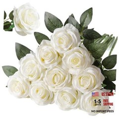 Artificial Silk Rose Flower Bouquet Lifelike White Fake Rose for Off White