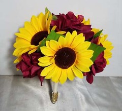 Burgundy Rose Calla Lily Sunflower Bridal Wedding Bouquet Accessories