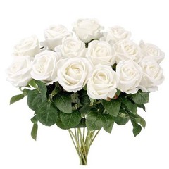 14PCS Roses Artificial Flowers, Velvet Silk Faux Roses with Long Stems White