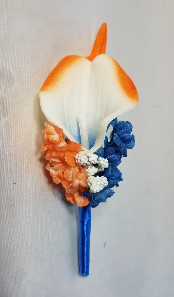 Orange Royal Blue Rose Calla Lily Bridal Wedding Bouquet Accessories