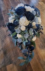Navy Dusty Blue White Bridal Bouquet Sola Wood Eucalyptus Cascade Bridesmaid