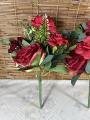 2 Bouquets 13″ Silk Rose, Bud Artificial Flower Bushes Wedding Party Decorations