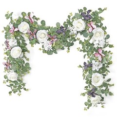 2Pcs 5.9 Ft Artificial Rose Vine Fake Flower Garland Rose Hydrangea 2PCS White