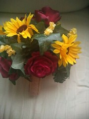 21PC Piece Pkg Wedding Bridal Bouquet Silk Flowers Burg Burlap Sunflower Yellow